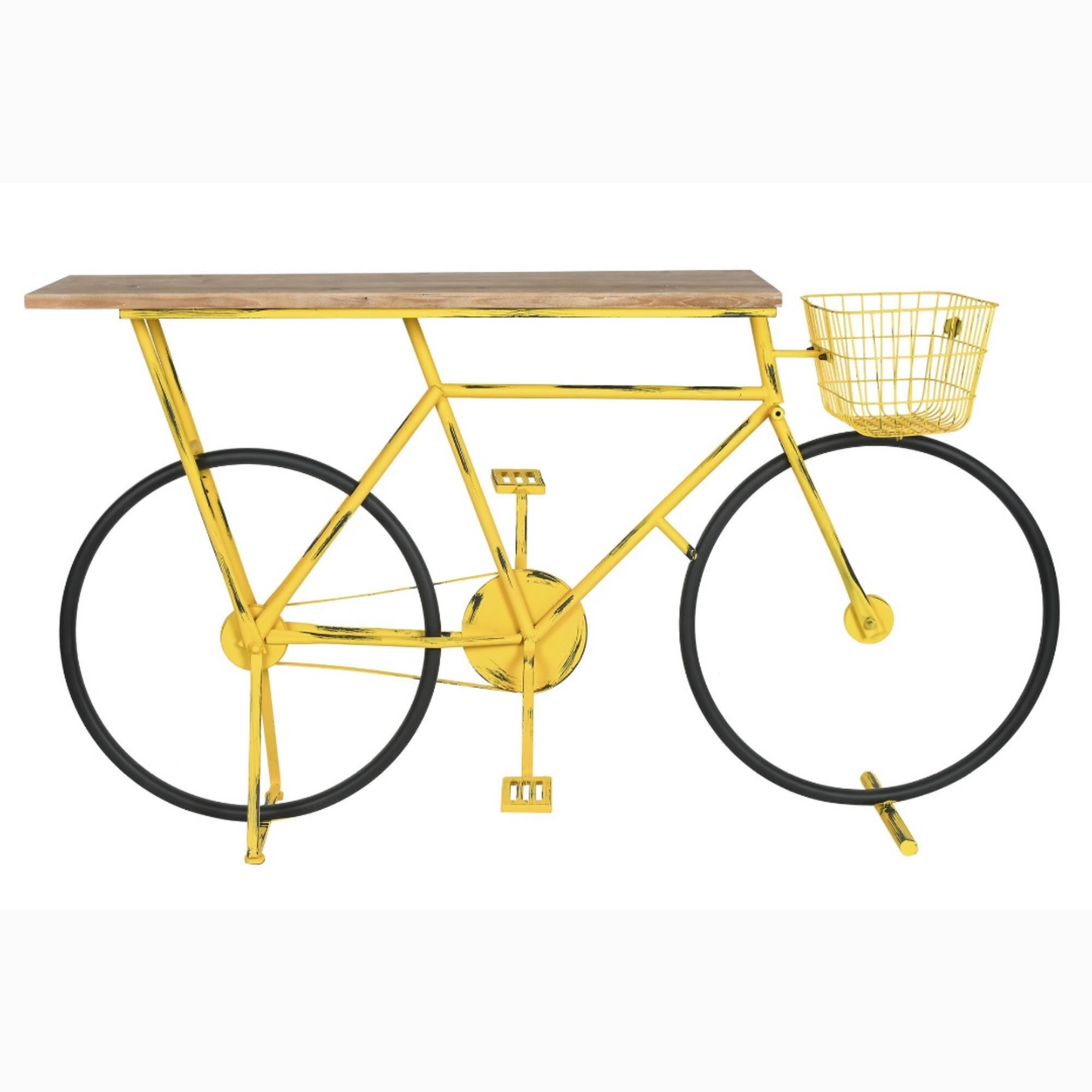 Consola metal madera 160*40*88cm bicicleta amarillo