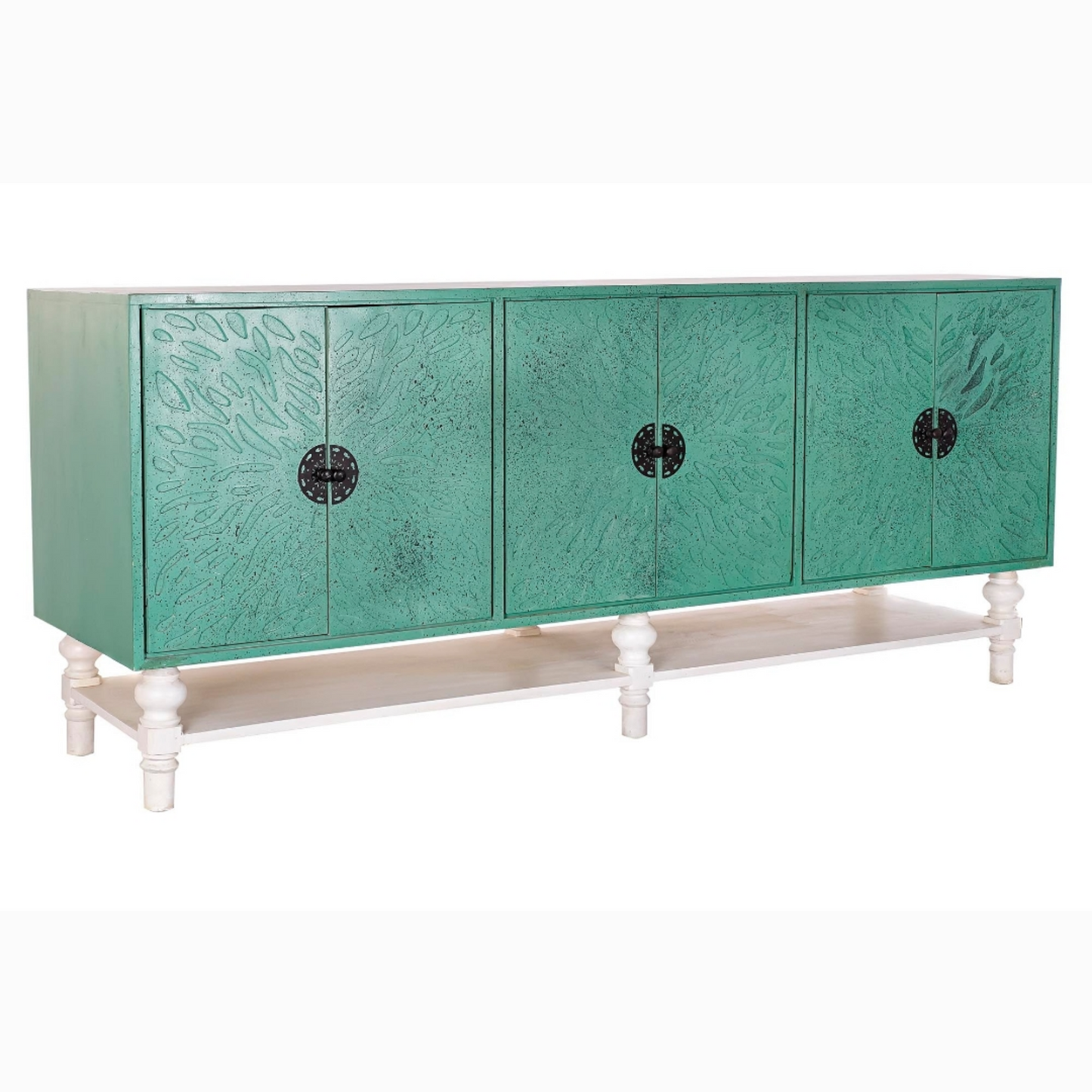 Buffet madera metal 200*55*85cm turquesa