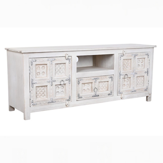 Mueble TV mango madera 151*40*60cm envejecido blanco