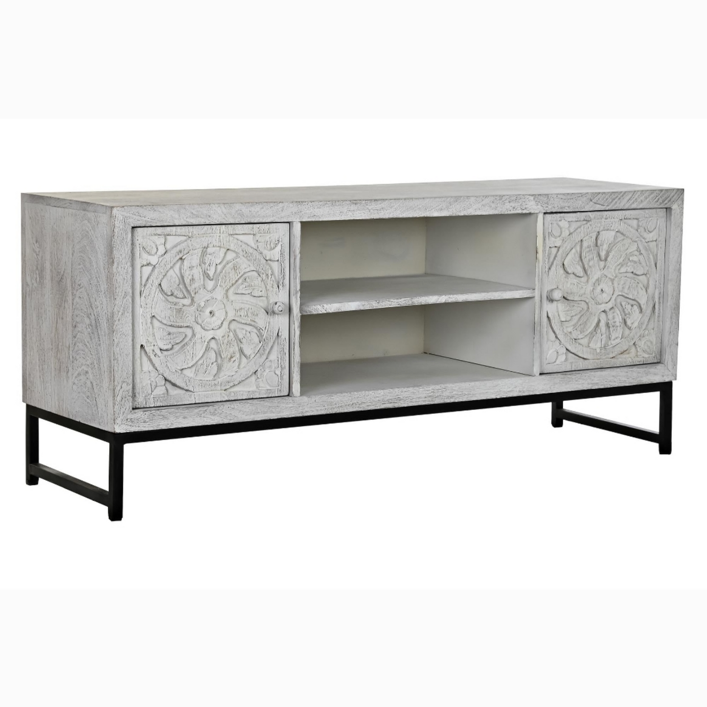 Mueble TV mango metal 130*40*55cm mandala blanco