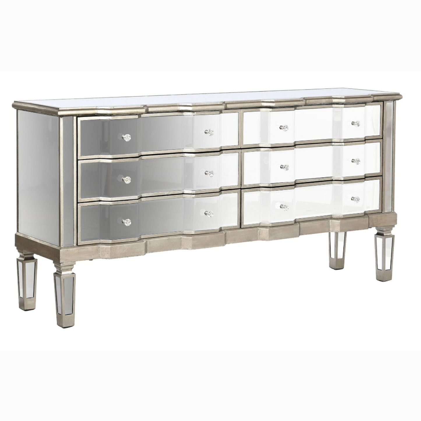 Buffet espejo mdf 146*36*73cm 6 cajones plataeado