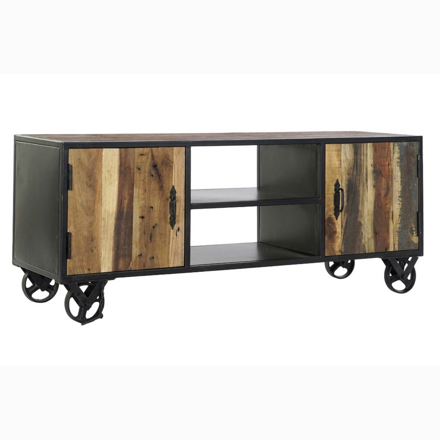 Buffet madera reciclada metal 140*40*55cm ruedas