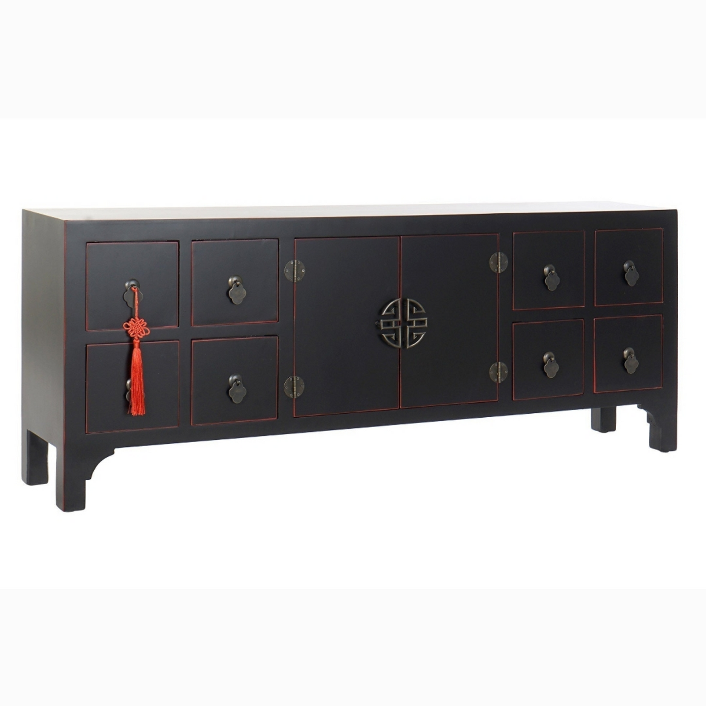 Mueble TV abeto mdf 130*24*51cm oriental negro/rojo