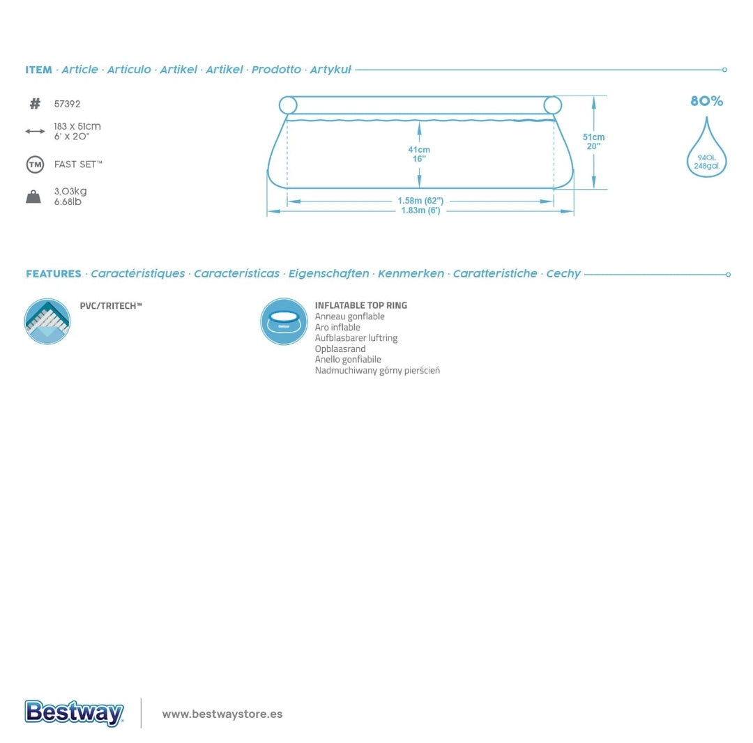 Piscina autoportante 183x51 cm