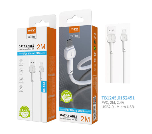 Cavo micro USB bianco 2,4 A 2 m