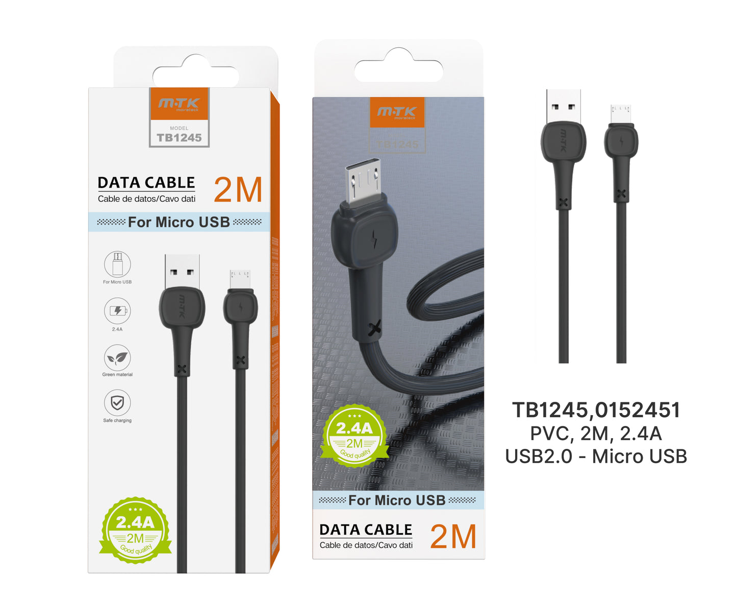 Cable micro usb blanco 2.4A 2m