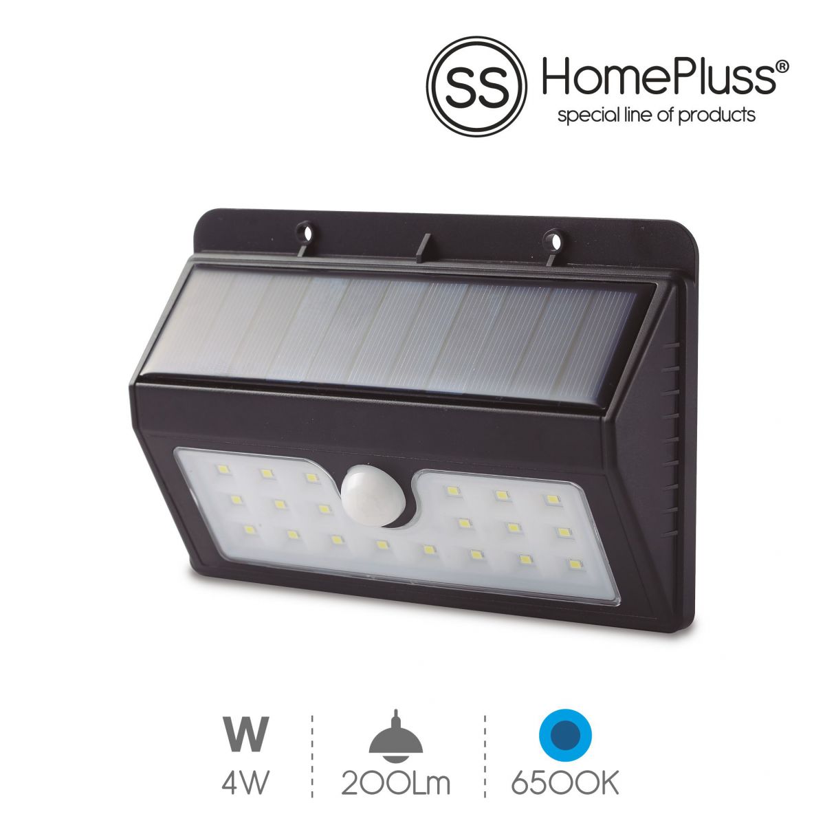 Lampada da parete solare con sensore 4W 6500K Nera